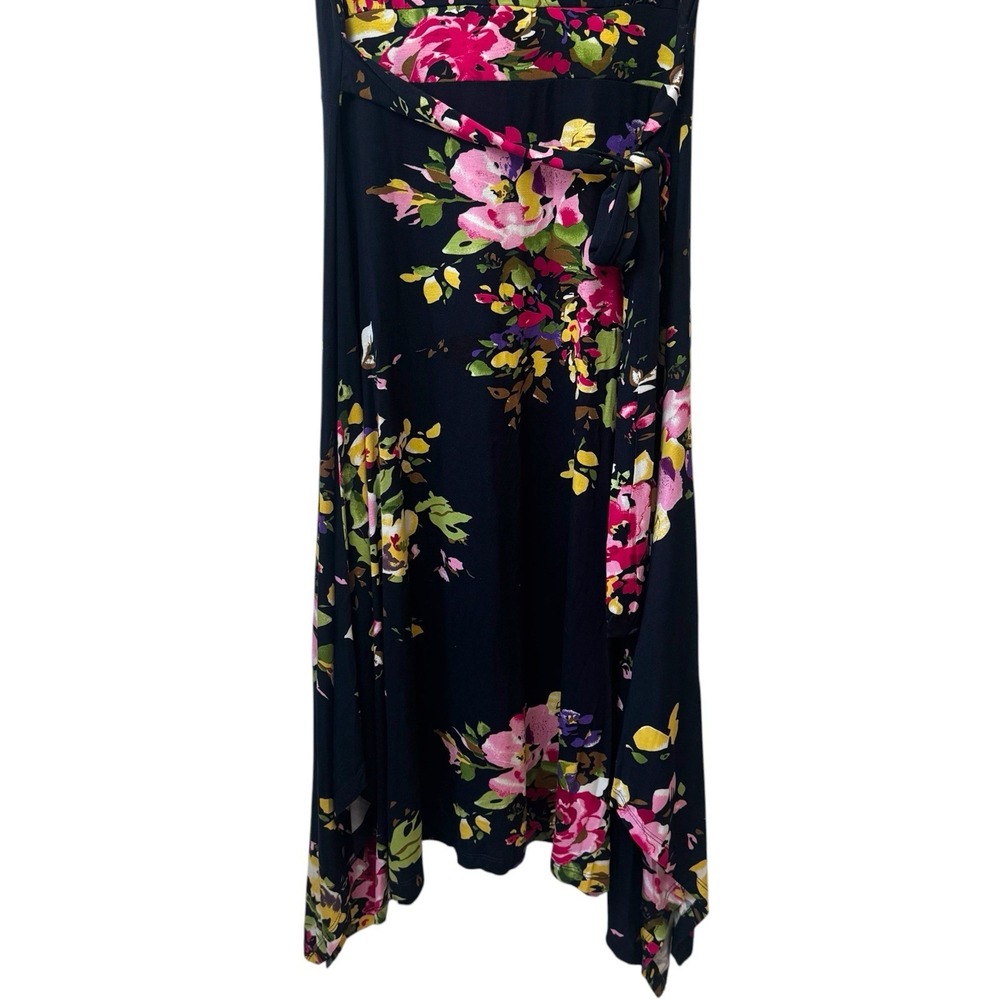 Lascana for Venus Navy Floral Handkerchief Hem Belted Jersey Knit Dress XL - Picture 5 of 11